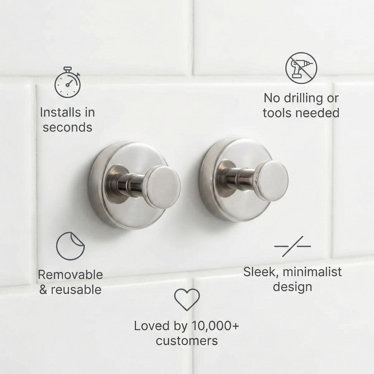 🔥Buy 1 Get 1 Free🔥2 PCS No Drill Suction Cup Hooks Heavy Duty Wall Hooks For Bathroom Kitchen And Home