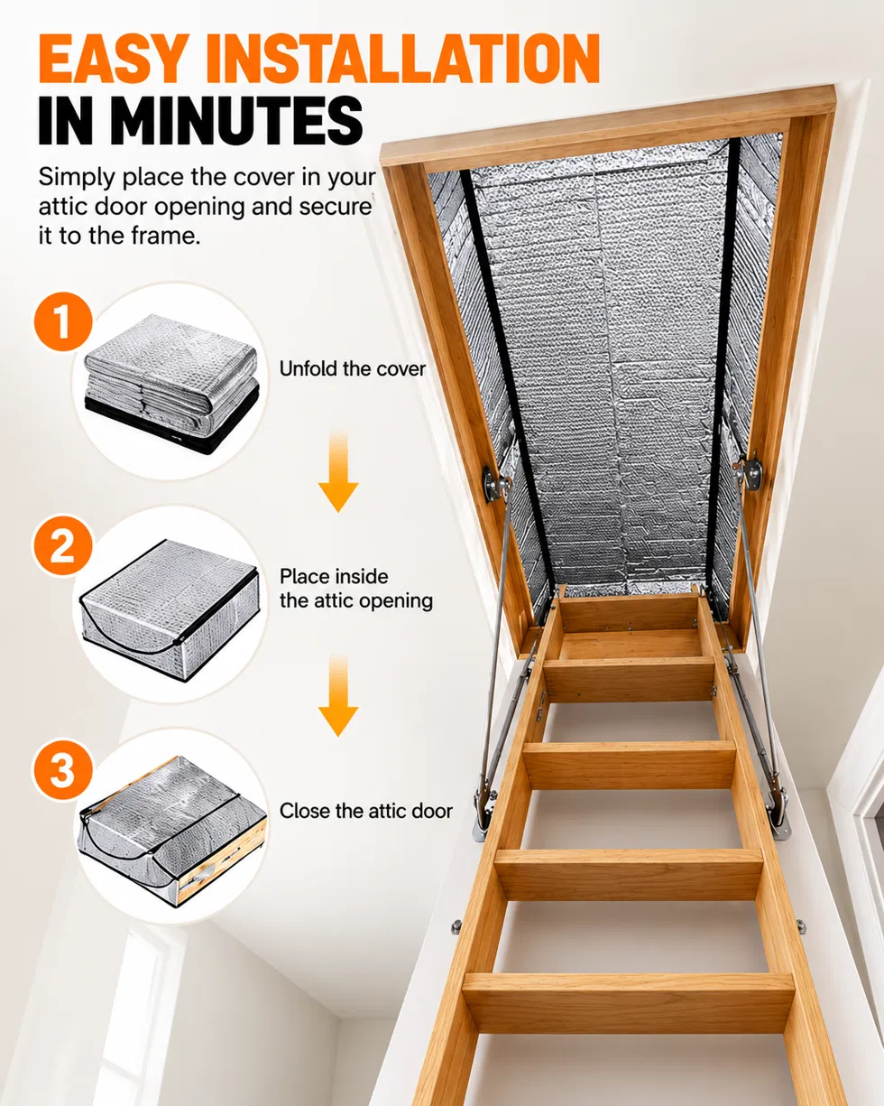 🎃Halloween Deal 50% OFF! Attic Stair Insulation Cover with Zipper Access – Blocks Cold Drafts, Attic Heat & Dust | Fits Openings up to 25' x 54', 11' Tall