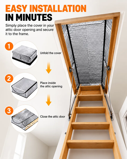 🎃Halloween Deal 50% OFF! Attic Stair Insulation Cover with Zipper Access – Blocks Cold Drafts, Attic Heat & Dust | Fits Openings up to 25' x 54', 11' Tall