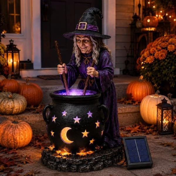 🧙‍♀️ Halloween Witch Cauldron Solar Light – 🪄Glowing Outdoor Garden Decor