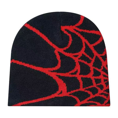 🕸️ SpiderWeb Gothic Knit Beanie – Y2K Streetwear Hat with Bold Spider Web Design