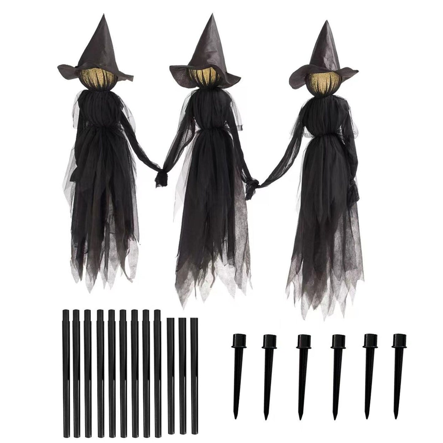 🧙 3-Pack Sound-Activated Light-Up Witches – Spooky Sounds & Holding Hands Halloween Yard Decor 🎃
