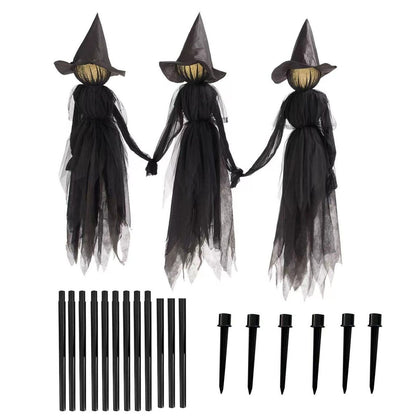 🧙 3-Pack Sound-Activated Light-Up Witches – Spooky Sounds & Holding Hands Halloween Yard Decor 🎃