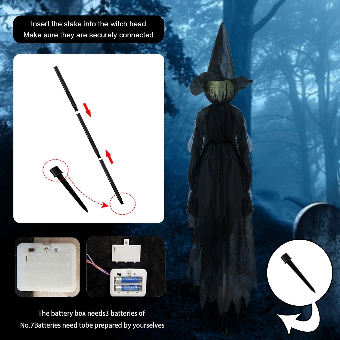 🧙 3-Pack Sound-Activated Light-Up Witches – Spooky Sounds & Holding Hands Halloween Yard Decor 🎃