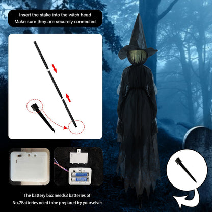 🧙 3-Pack Sound-Activated Light-Up Witches – Spooky Sounds & Holding Hands Halloween Yard Decor 🎃