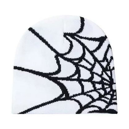 🕸️ SpiderWeb Gothic Knit Beanie – Y2K Streetwear Hat with Bold Spider Web Design