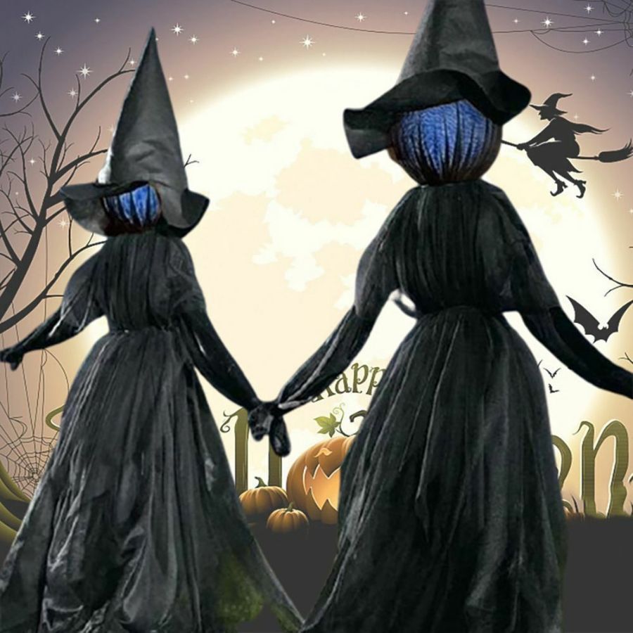 🧙 3-Pack Sound-Activated Light-Up Witches – Spooky Sounds & Holding Hands Halloween Yard Decor 🎃
