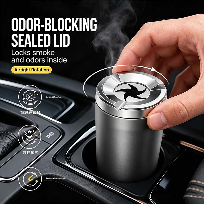 Rotating Sealed Lid Car Ashtray Odor Resistant Auto Cigarette Ashtray Fits Vehicle Cup Holder🌸 - image 9