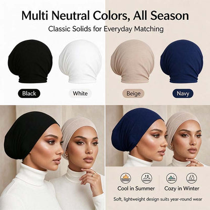 3-Pack Women's Solid Jersey Hijab Flat Top Cap, Lightweight Breathable Muslim Inner Headscarf 🧕✨