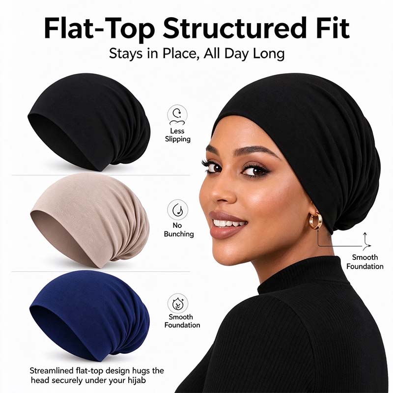 3-Pack Women's Solid Jersey Hijab Flat Top Cap, Lightweight Breathable Muslim Inner Headscarf 🧕✨