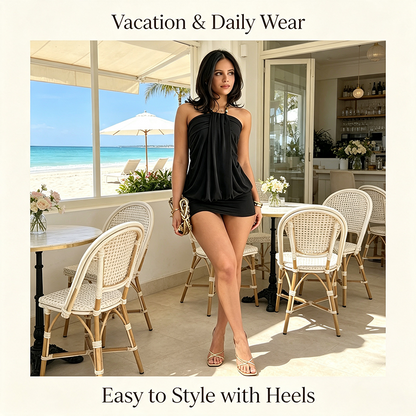 Y2K Halter Dress for Women, Ruched Neckline Sleeveless Waist Cinch Slimming Bodycon Short Dress💃