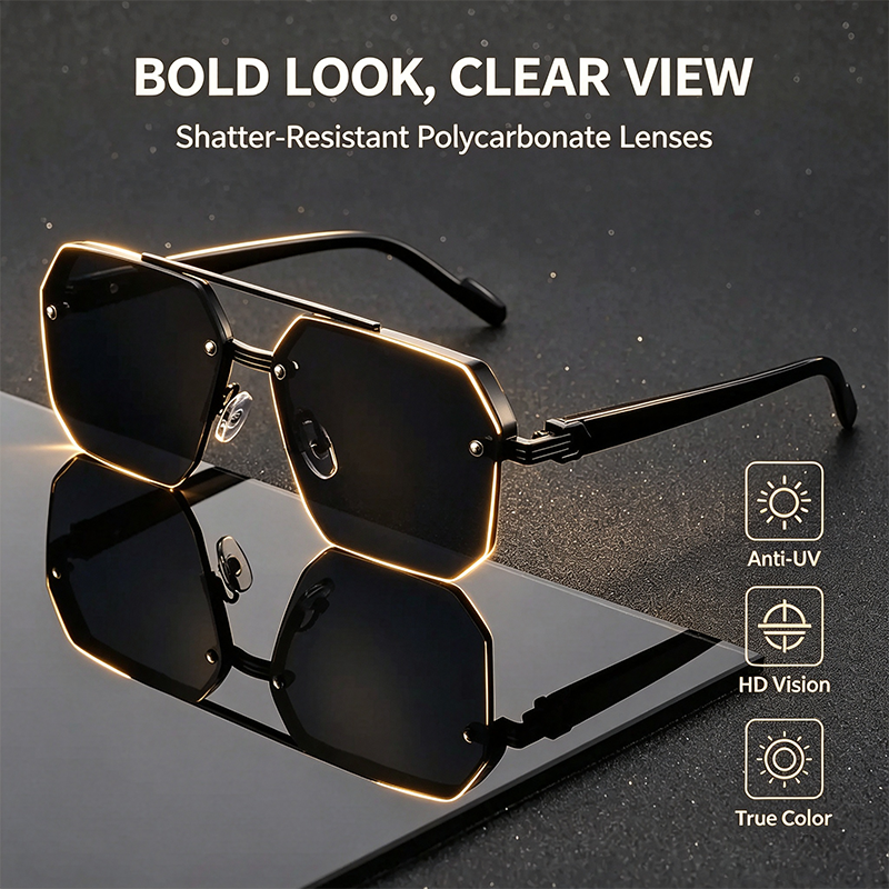 Unisex Retro Square Sunglasses, Polycarbonate Semi-Rimless Double Beam 🕶️