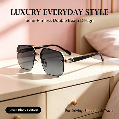 Unisex Retro Square Sunglasses, Polycarbonate Semi-Rimless Double Beam 🕶️