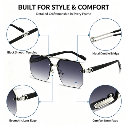 Unisex Retro Square Sunglasses, Polycarbonate Semi-Rimless Double Beam 🕶️