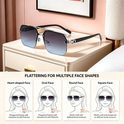Unisex Retro Square Sunglasses, Polycarbonate Semi-Rimless Double Beam 🕶️