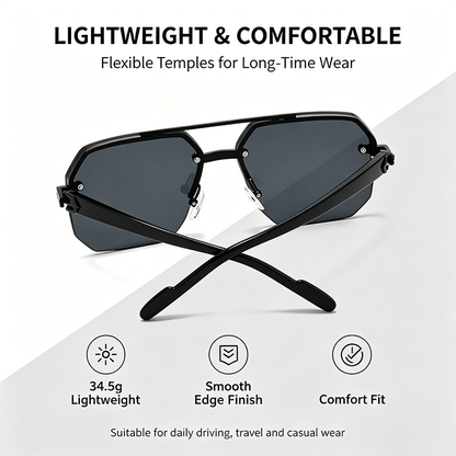 Unisex Retro Square Sunglasses, Polycarbonate Semi-Rimless Double Beam 🕶️