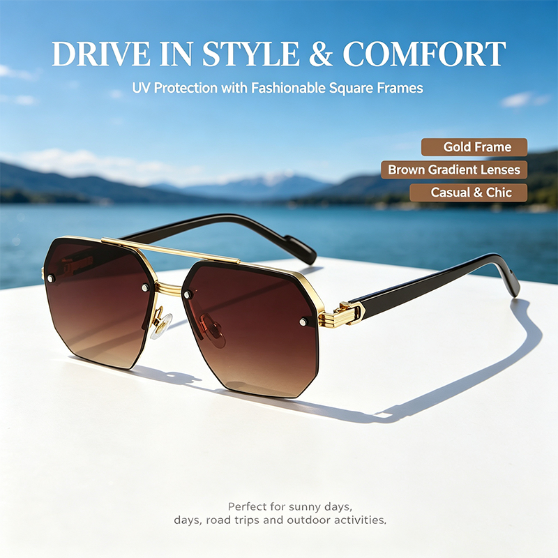 Unisex Retro Square Sunglasses, Polycarbonate Semi-Rimless Double Beam 🕶️