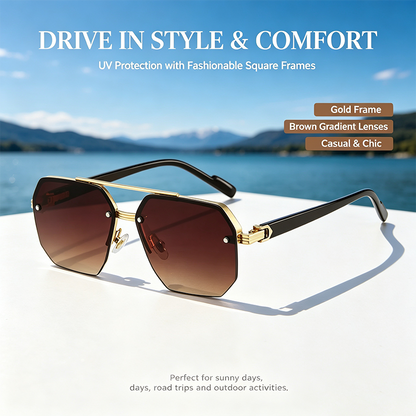Unisex Retro Square Sunglasses, Polycarbonate Semi-Rimless Double Beam 🕶️