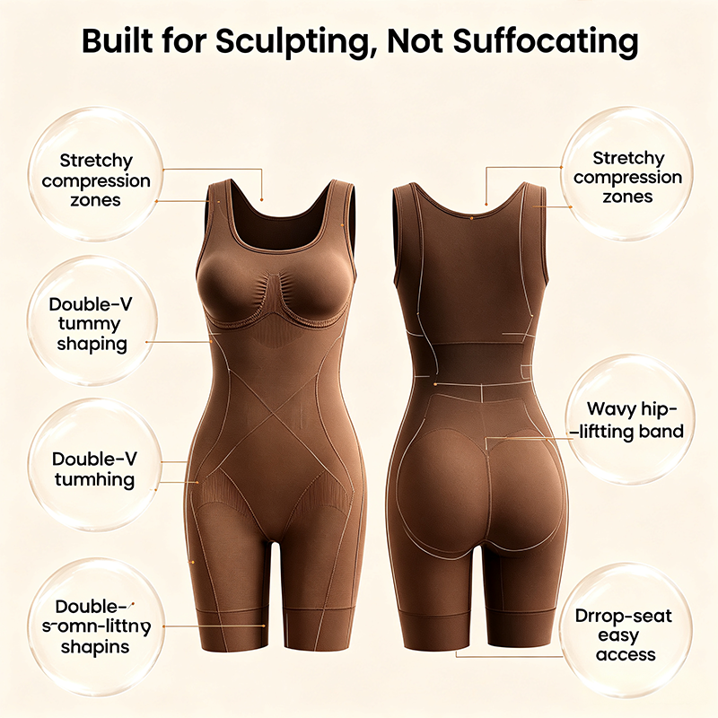 Tummy Control Butt Lifter Faja Bodysuit, Back Support Scrunch Back Open Design🧘