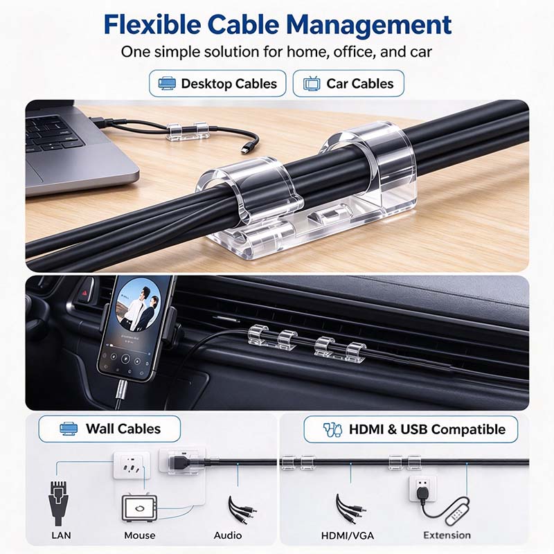 40Pcs Self-Adhesive Cable Clips,  Space-Saving Wire Cord Organizer 🔌