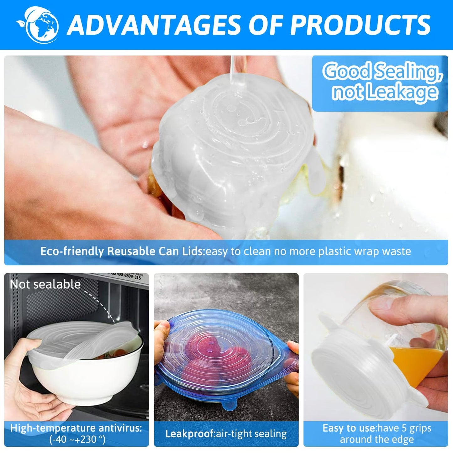 Universal Reusable Silicone Lids – 6 PCS Pack 🥡