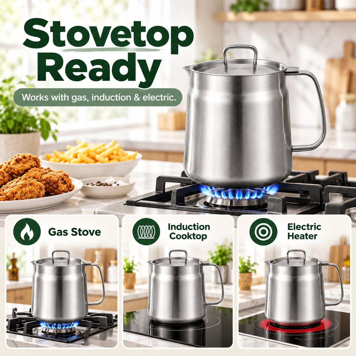 ✨ All-in-One 4-Piece Stainless Steel Deep Fryer & Oil Strainer Pot