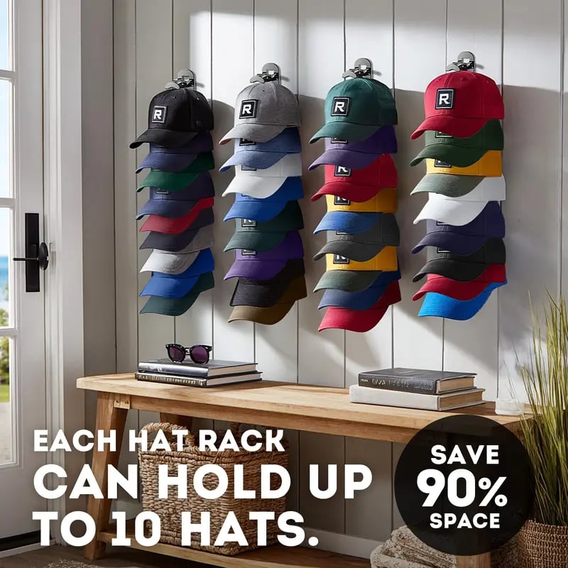 🧢Hat Rack for Wall – Baseball Cap Organizer Holds Up to 20 Hats
