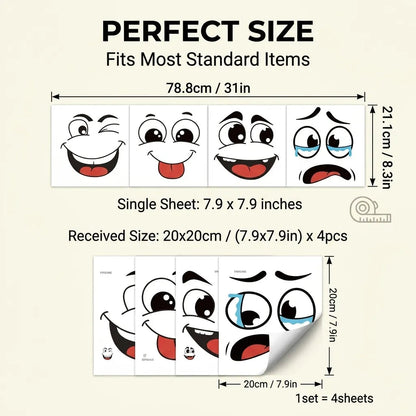 🔥Cartoon Face Stickers, Self-Adhesive Removable Decals with Glossy Finish, Multi-Surface Decor