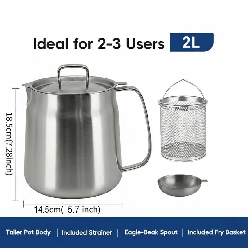 ✨ All-in-One 4-Piece Stainless Steel Deep Fryer & Oil Strainer Pot