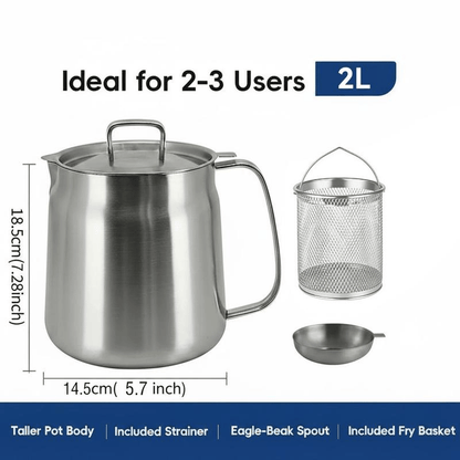✨ All-in-One 4-Piece Stainless Steel Deep Fryer & Oil Strainer Pot