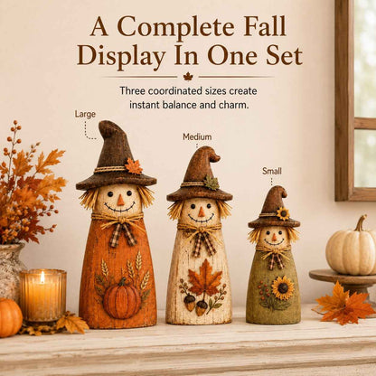 Hand-Carved Vintage Scarecrow Fall Decor Set