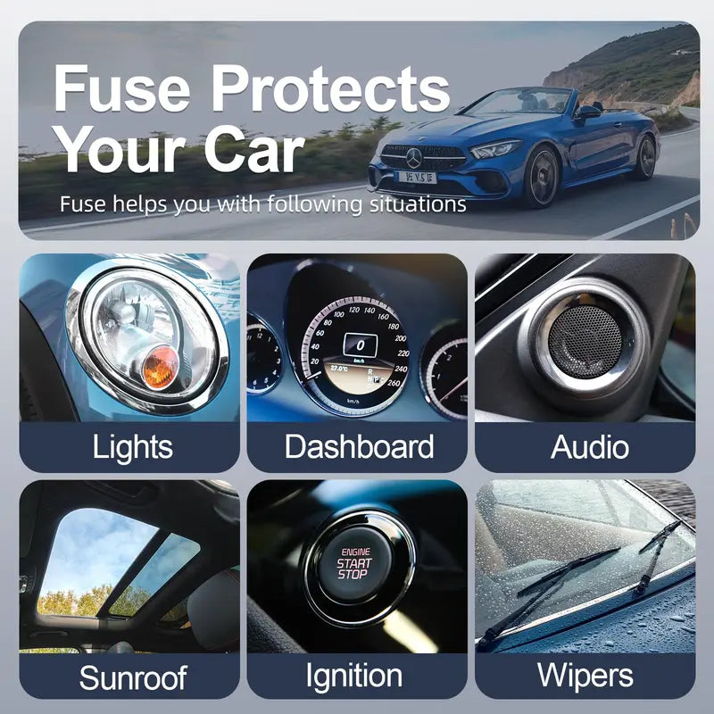 Car Fuse Assortment Kit, Mini Blade Fuses Automotive + Standard Auto Fuses🚗Aluminum sheet