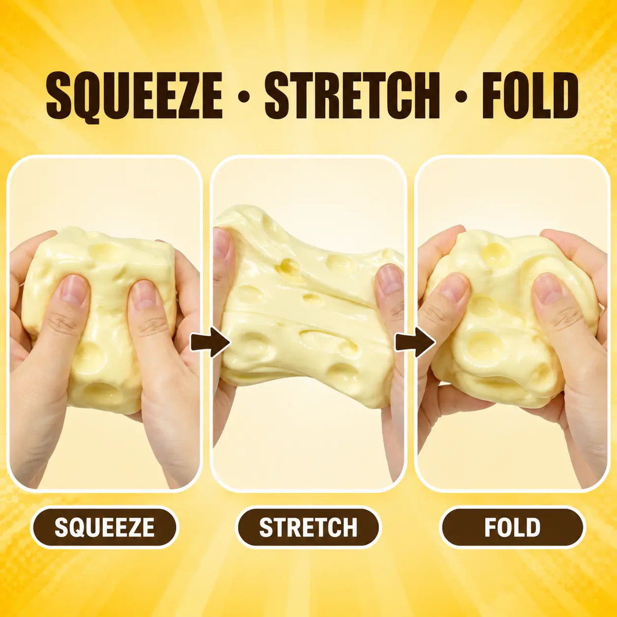 Cheese Cube Squishy Toy, Soft Moldable Petroleum Jelly-Filled Squeeze Ball 🧀