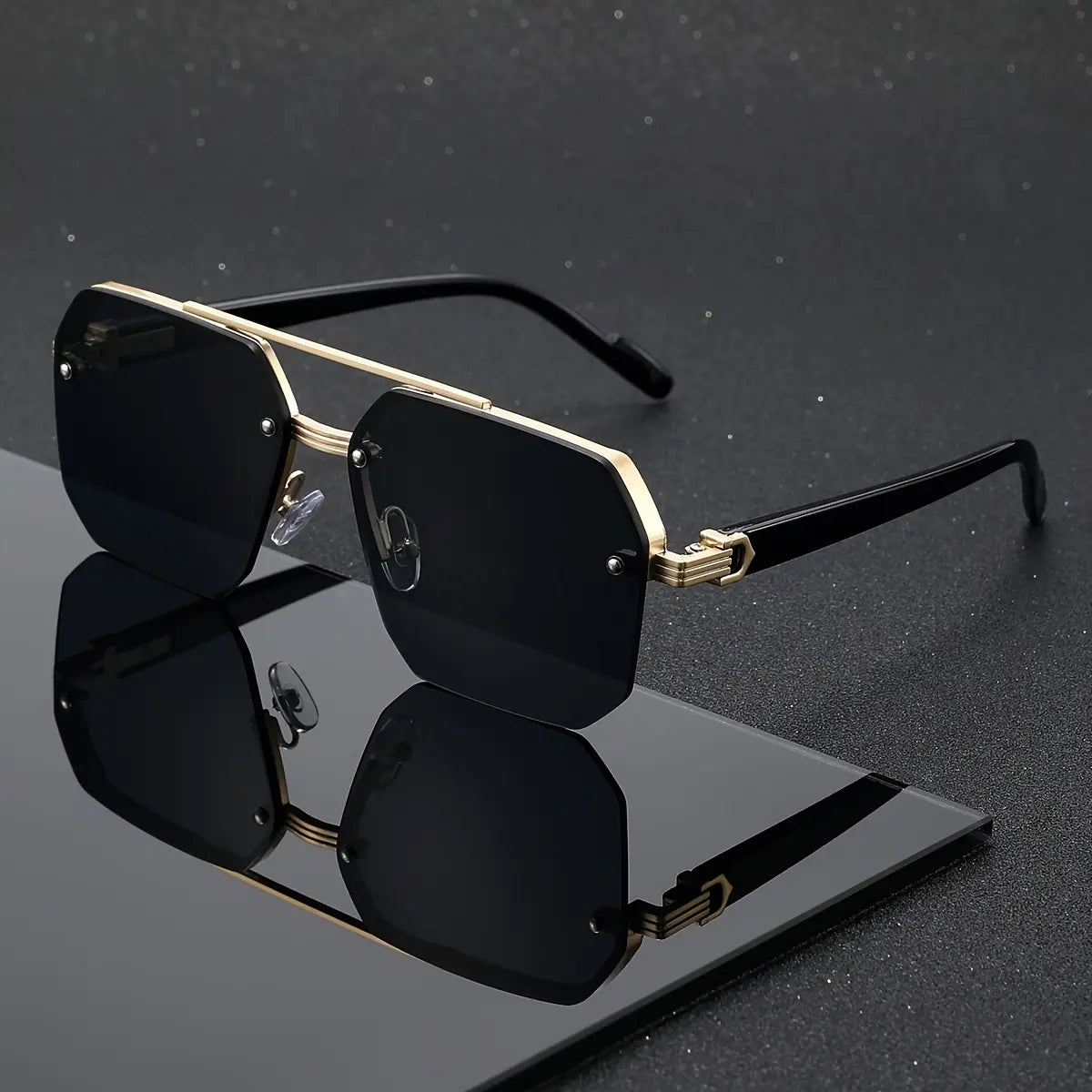 Unisex Retro Square Sunglasses, Polycarbonate Semi-Rimless Double Beam 🕶️