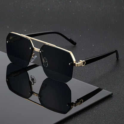 Unisex Retro Square Sunglasses, Polycarbonate Semi-Rimless Double Beam 🕶️