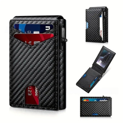 ✨Wallet - With Pop Up Aluminum Case Money Clip Slim Leather Slots Credit Card Holder RFID Blocking Bifold Minimalist Wallet