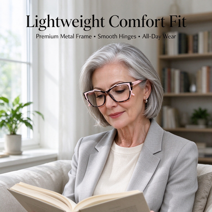 Women's Elegant Cat-Eye Metal Frame Reading Glasses - Plain Color-Blocked 👓