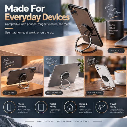 Octagonal Foldable Metal Phone Ring Stand | Magnetic Car Mount Compatible