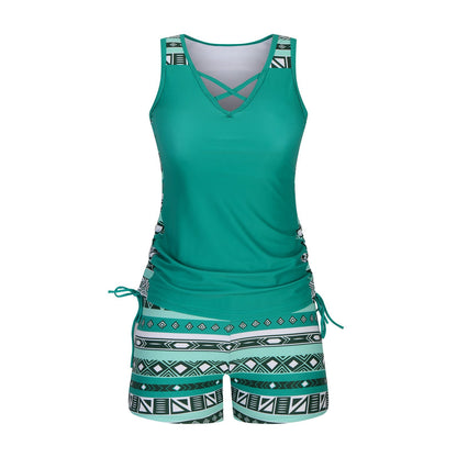 ⏰HOT SALES 60% OFF - Miraclesuit Women's 2-Piece Tummy Control Tankini Set with Built-In Bra – Flattering Boho Swimwear with Shorts 🔥 Buy 2 Free Shipping