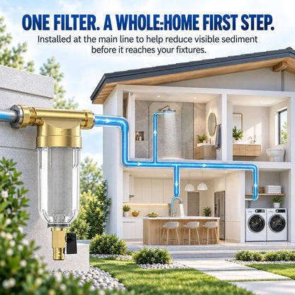 💧 Whole House Spin-Down Sediment Pre-Filter Kit – Flushable 1/2′′, 3/4′′ & 1′′ Options