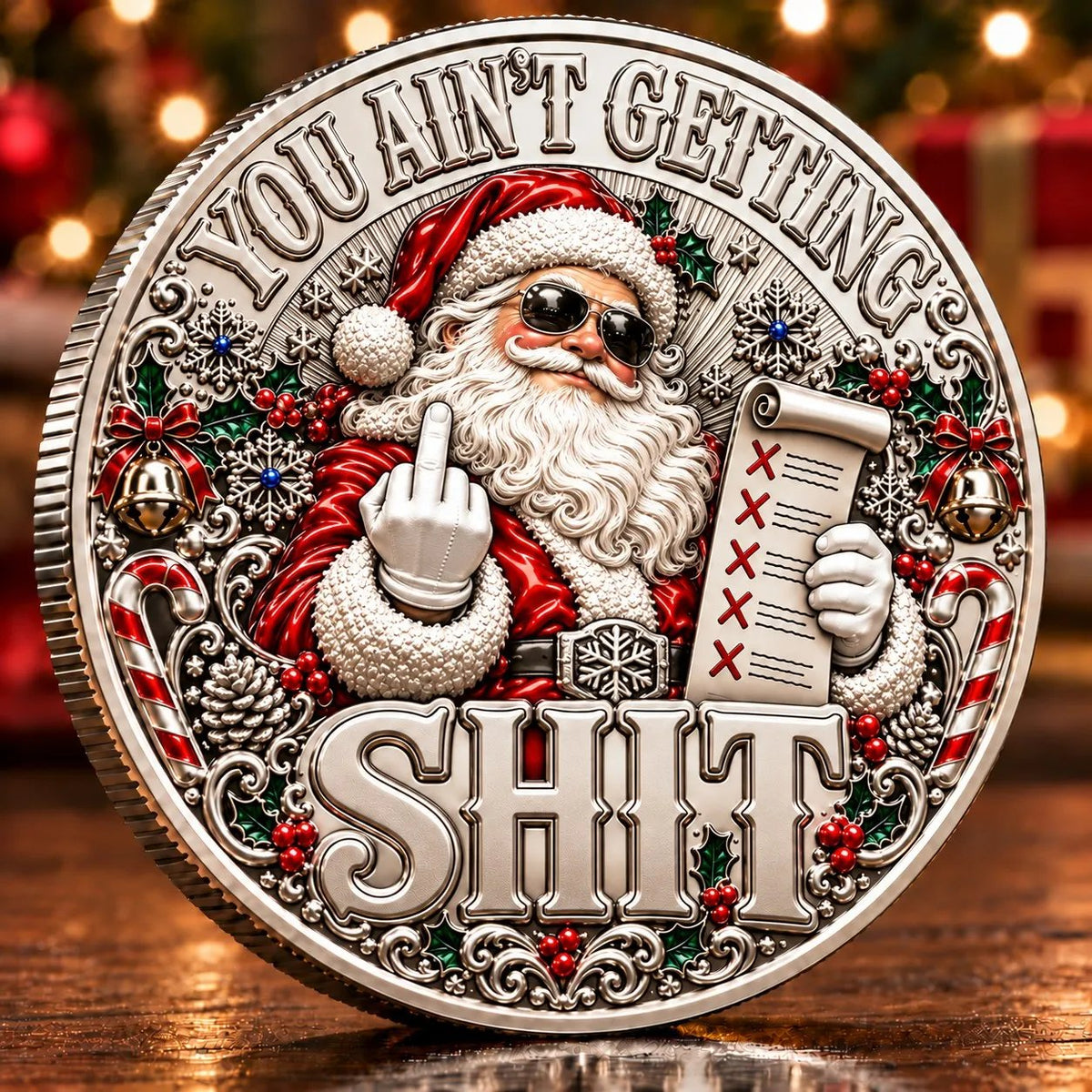 🎅 Santa’s Last Gift — Silver Adult Humor Commemorative Coin | Collectible Christmas Keepsake 🪙