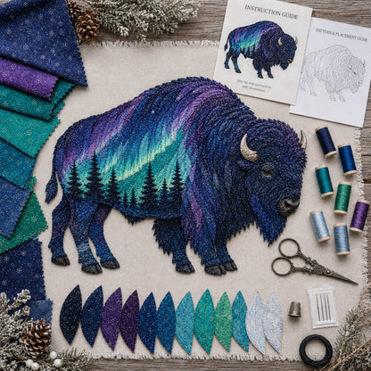 🔥HOT SALES 50% OFF - 🐻Northern Lights Wildlife DIY Patchwork Kit | Aurora Layered Fabric Art, Beginner Sewing Decor & Handmade Nature Gift