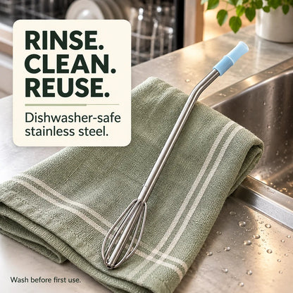 🥤 2 PACK 2-in-1 Stainless Steel Whisk Straw | Mix & Sip (24oz Cup Size)