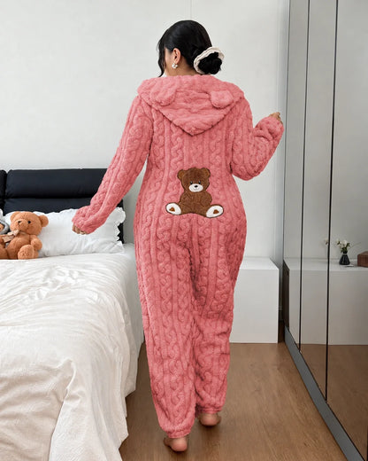 Women's Bear Ear Hooded Fleece Onesie Pajamas