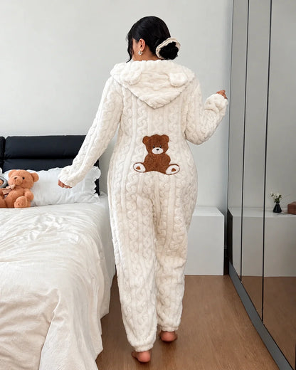 Women's Bear Ear Hooded Fleece Onesie Pajamas