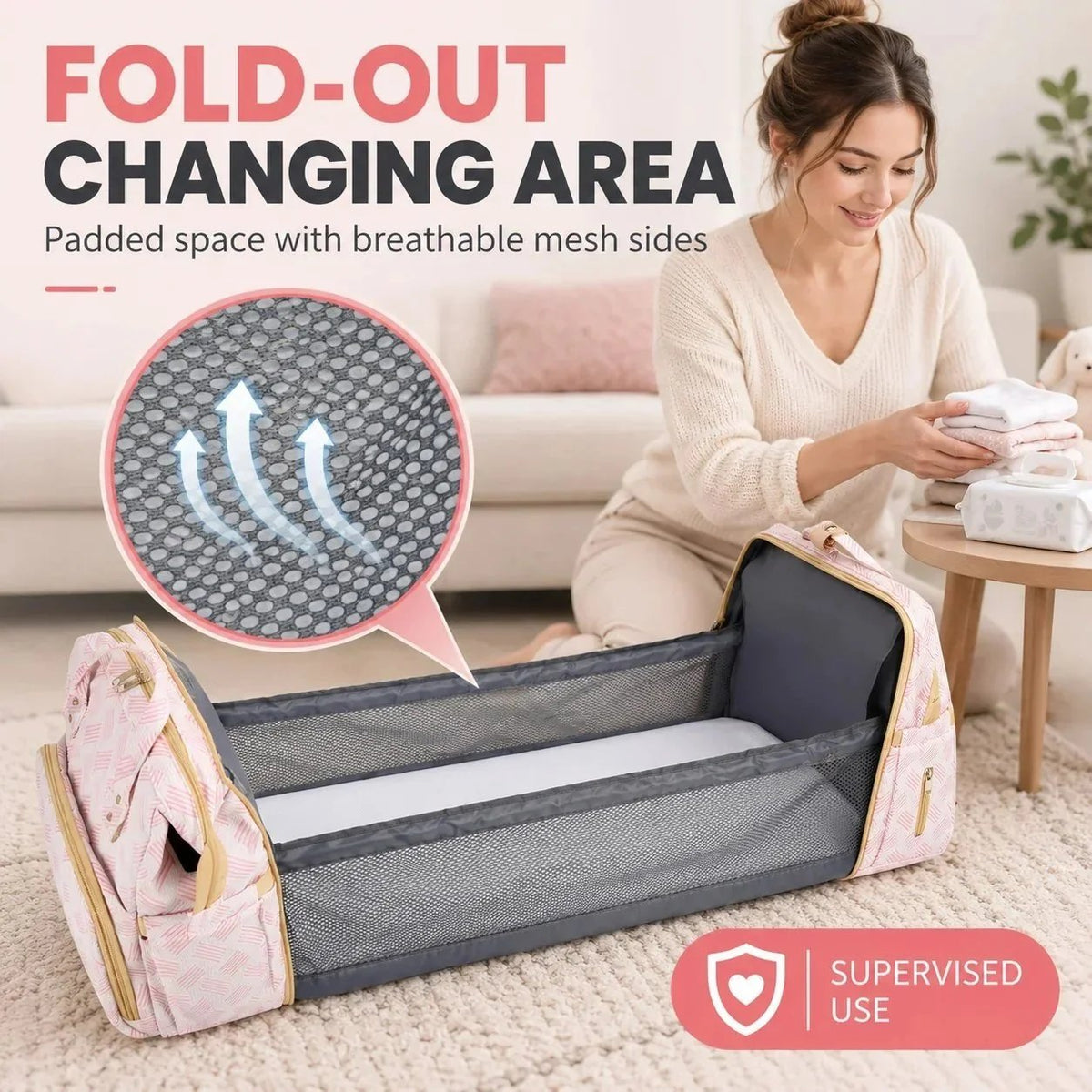 🍼3-in-1 Diaper Bag Backpack with Fold-Out Changing Station🍼