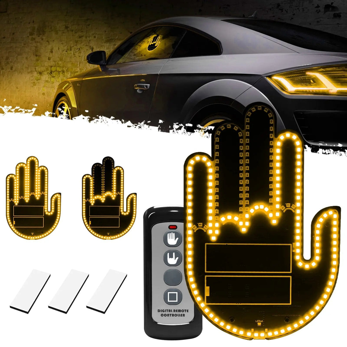 🎉DIBMS Remote Control LED Car Gesture Light – Rechargeable Finger Hand Sign for Rear Window