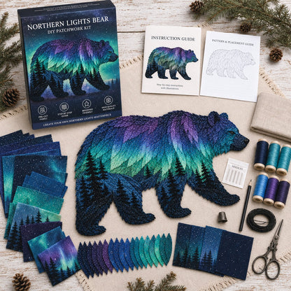 🔥HOT SALES 50% OFF - 🐻Northern Lights Wildlife DIY Patchwork Kit | Aurora Layered Fabric Art, Beginner Sewing Decor & Handmade Nature Gift