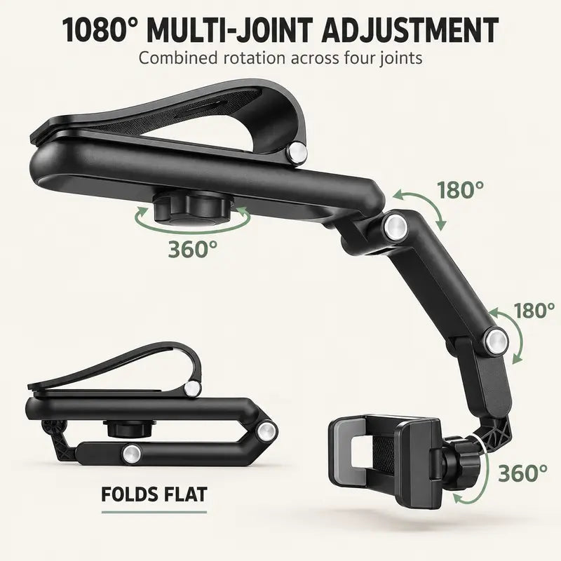 Foldable Car Phone Holder for Sun Visor, Adjustable Arm with 360 Phone Rotation 📱