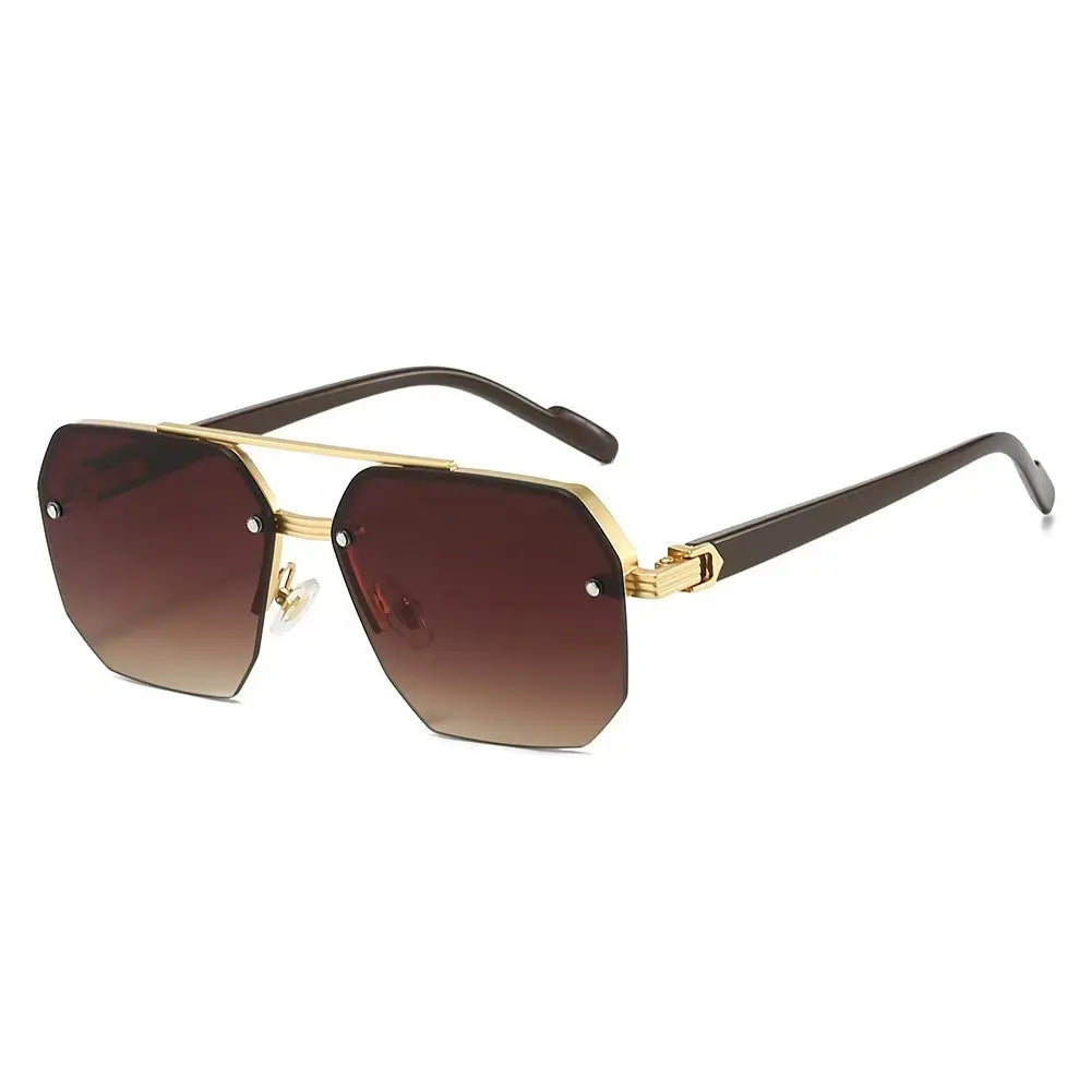 Unisex Retro Square Sunglasses, Polycarbonate Semi-Rimless Double Beam 🕶️